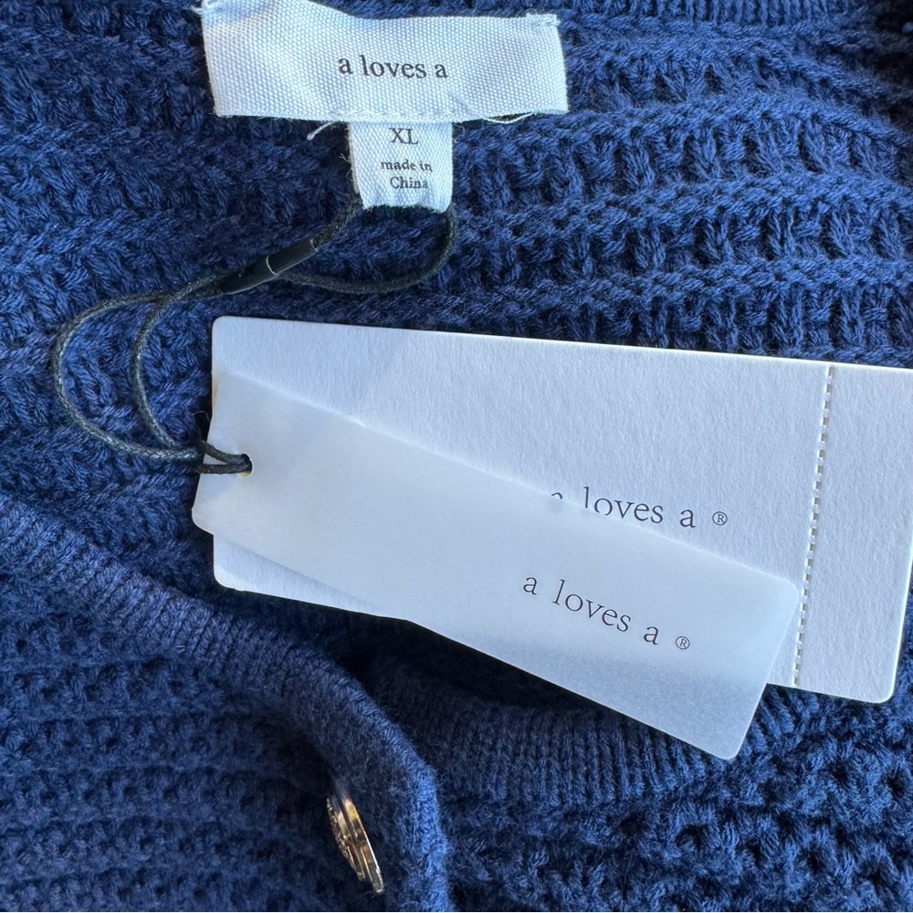 A LOVES A Navy Blue Button-Up Sweater Sz XL Pockets Buttons Front NWT - Picture 12 of 13